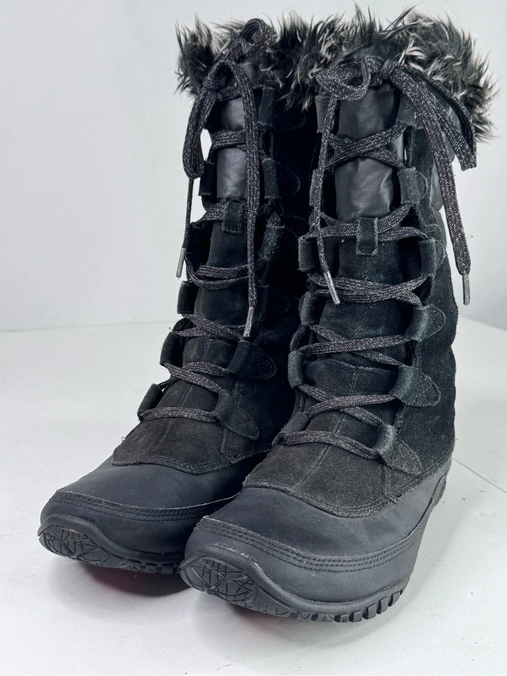 The North Face Women's Black Lace-Up Faux Fur Winter Boots